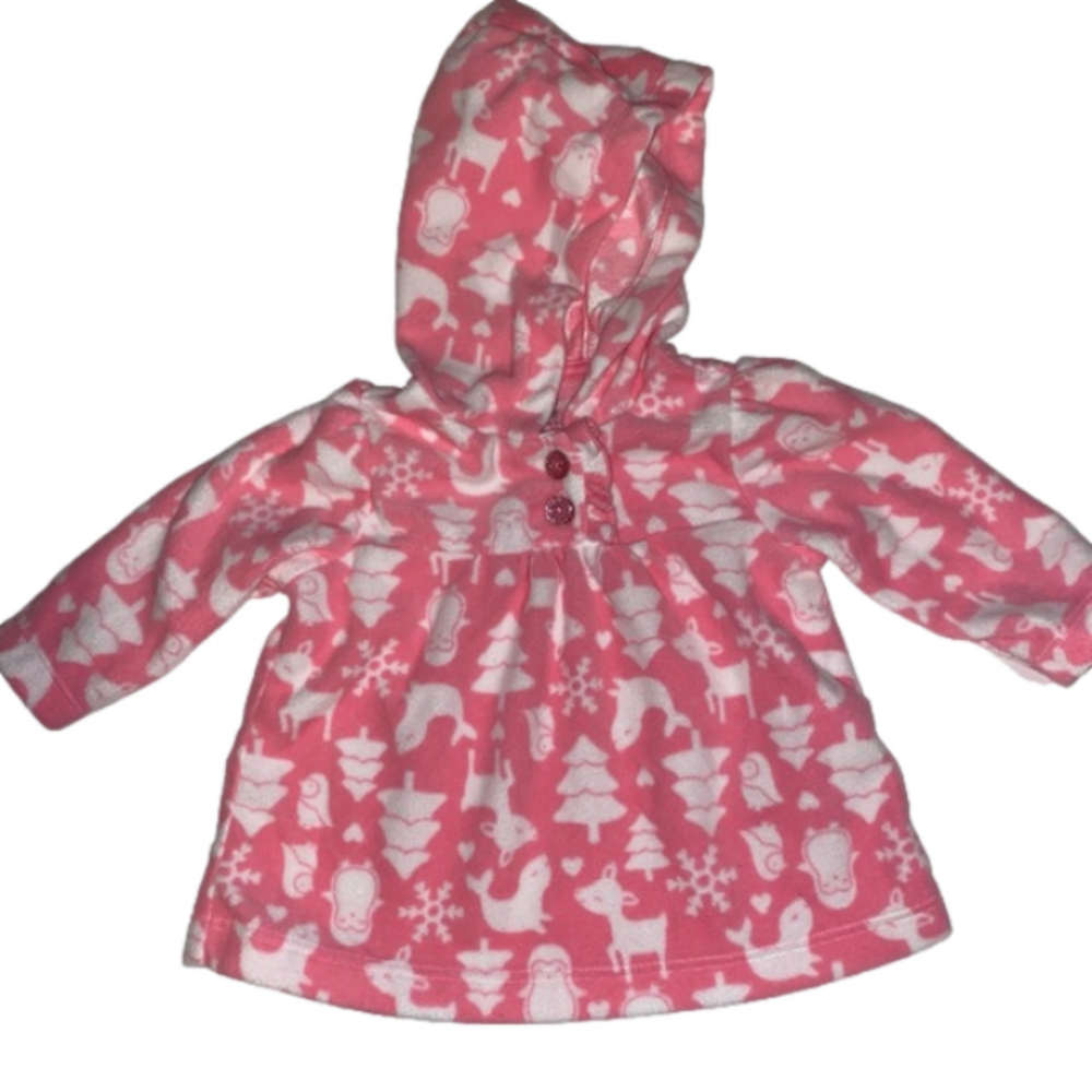 ⭐️3/$20 Carter’s Pink Fleece Pullover with hood. Cute wildlife accents. 0-3 Mo